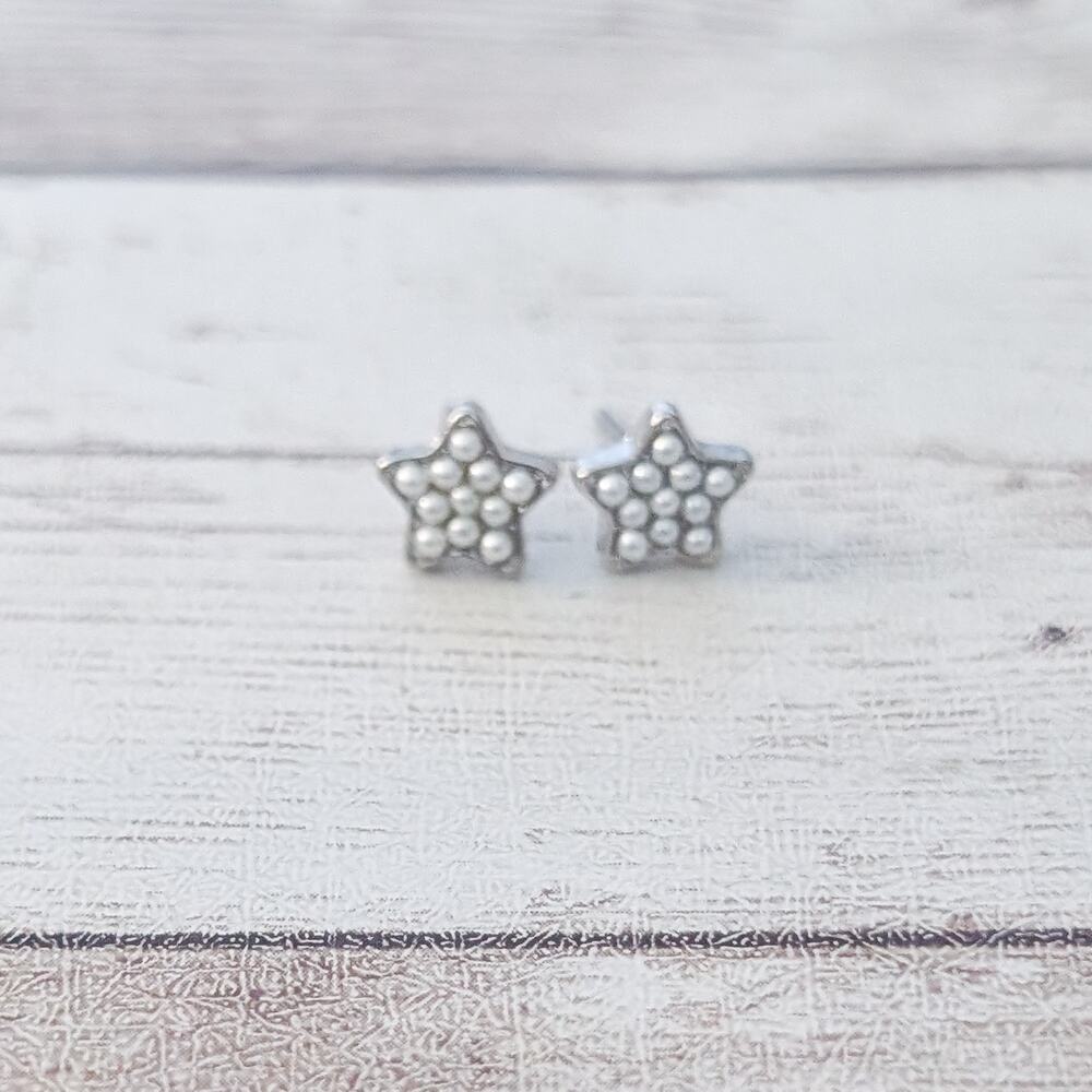 Dainty Faux Pearl Star Shape Stud Earrings Very Small